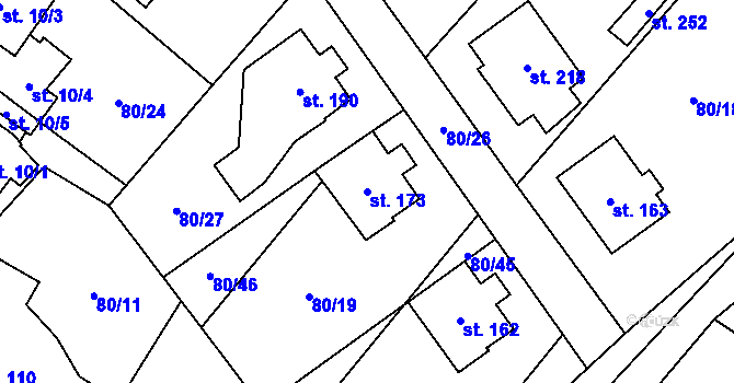Parcela st. 173 v KÚ Ořechov u Křižanova, Katastrální mapa