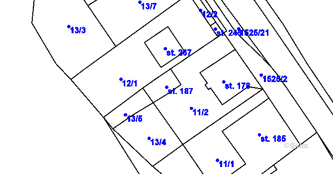 Parcela st. 187 v KÚ Ořechov u Křižanova, Katastrální mapa