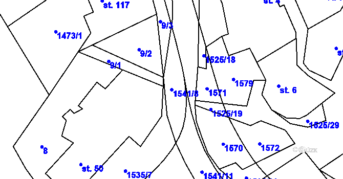 Parcela st. 1541/8 v KÚ Ořechov u Křižanova, Katastrální mapa