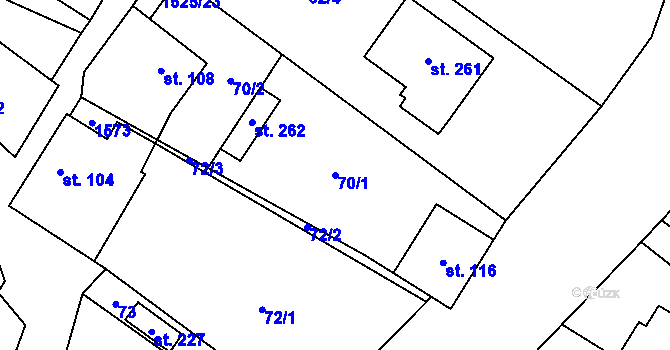 Parcela st. 70/1 v KÚ Ořechov u Křižanova, Katastrální mapa