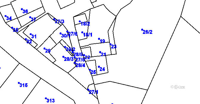 Parcela st. 21 v KÚ Ořešín, Katastrální mapa