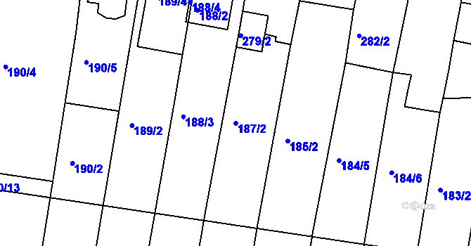 Parcela st. 187/2 v KÚ Ořešín, Katastrální mapa
