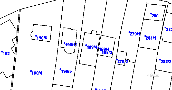 Parcela st. 189/4 v KÚ Ořešín, Katastrální mapa
