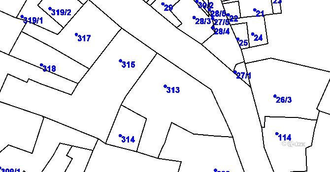 Parcela st. 313 v KÚ Ořešín, Katastrální mapa