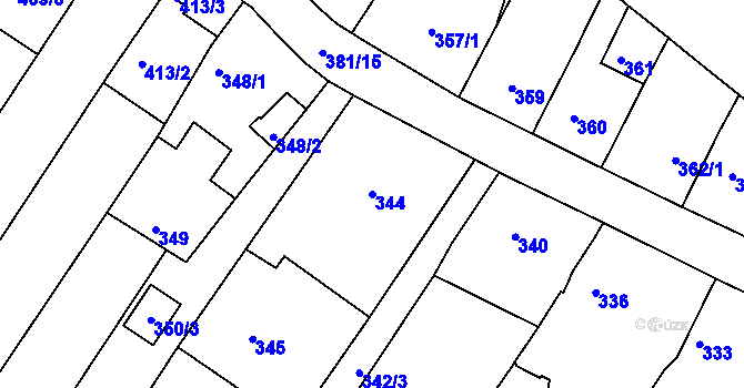 Parcela st. 344 v KÚ Ořešín, Katastrální mapa