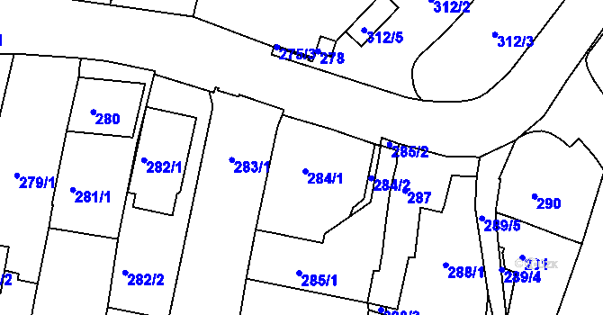 Parcela st. 284/1 v KÚ Ořešín, Katastrální mapa