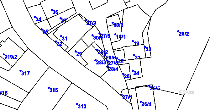 Parcela st. 28/5 v KÚ Ořešín, Katastrální mapa