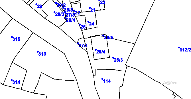 Parcela st. 26/4 v KÚ Ořešín, Katastrální mapa
