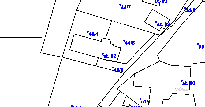 Parcela st. 92 v KÚ Oseč, Katastrální mapa