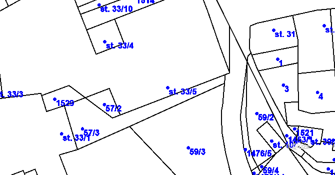Parcela st. 33/5 v KÚ Osečany, Katastrální mapa