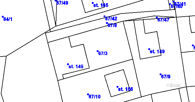 Parcela st. 67/3 v KÚ Osečany, Katastrální mapa