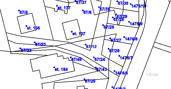 Parcela st. 67/12 v KÚ Osečany, Katastrální mapa