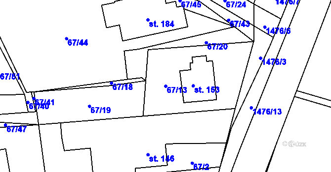 Parcela st. 67/13 v KÚ Osečany, Katastrální mapa