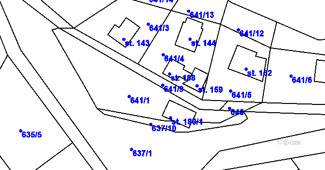 Parcela st. 641/9 v KÚ Osečany, Katastrální mapa