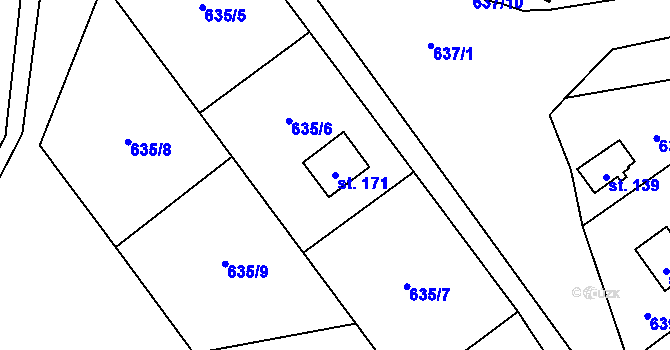 Parcela st. 171 v KÚ Osečany, Katastrální mapa