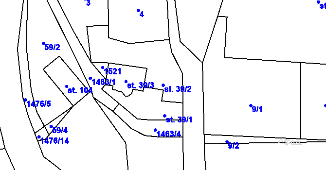 Parcela st. 39/2 v KÚ Osečany, Katastrální mapa