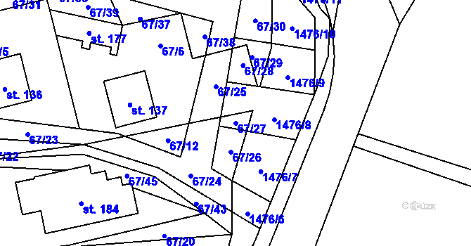 Parcela st. 67/27 v KÚ Osečany, Katastrální mapa