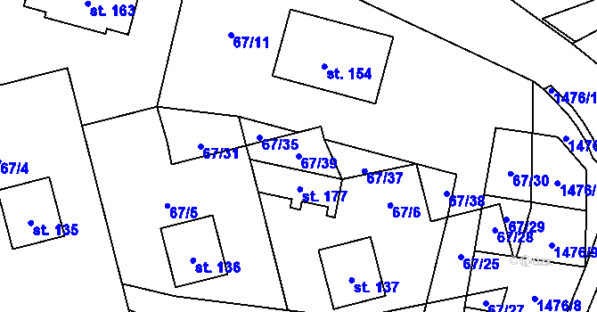 Parcela st. 67/39 v KÚ Osečany, Katastrální mapa