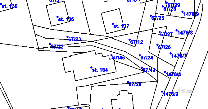 Parcela st. 67/45 v KÚ Osečany, Katastrální mapa