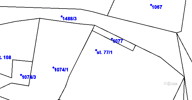 Parcela st. 77/1 v KÚ Velběhy, Katastrální mapa