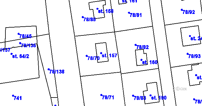 Parcela st. 157 v KÚ Oseček, Katastrální mapa