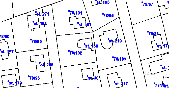 Parcela st. 168 v KÚ Oseček, Katastrální mapa