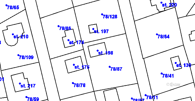 Parcela st. 198 v KÚ Oseček, Katastrální mapa