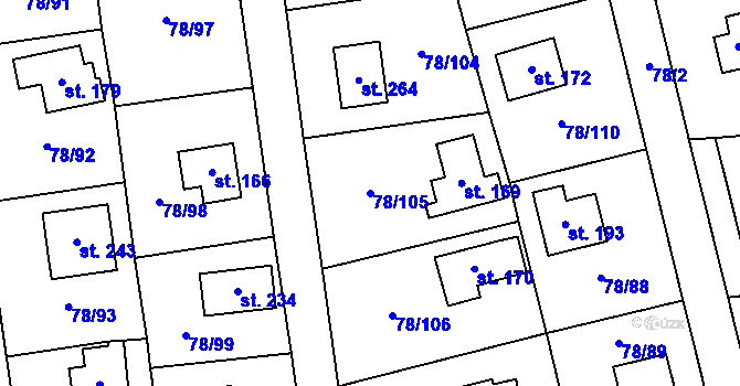 Parcela st. 78/105 v KÚ Oseček, Katastrální mapa