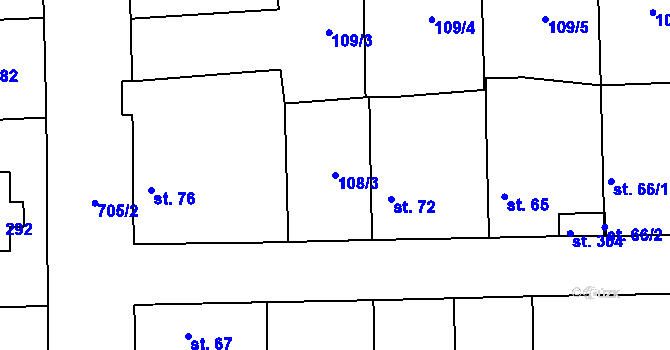 Parcela st. 108/3 v KÚ Oseček, Katastrální mapa