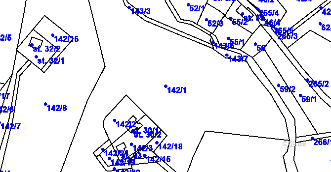 Parcela st. 142/1 v KÚ Chrastná, Katastrální mapa