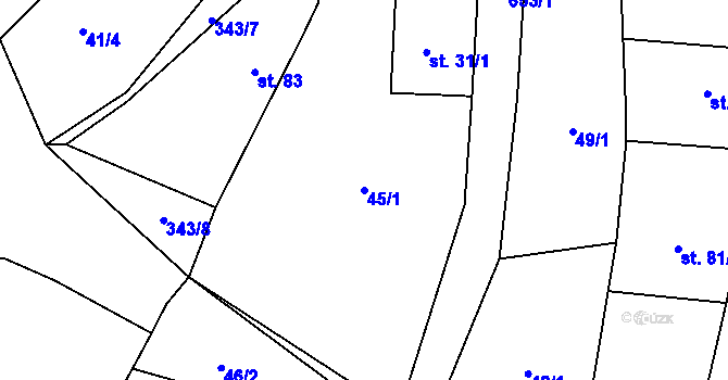 Parcela st. 45/1 v KÚ Kotel, Katastrální mapa