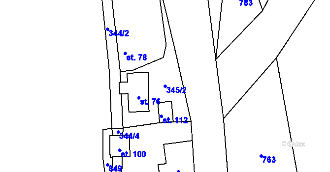 Parcela st. 345/2 v KÚ Kotel, Katastrální mapa