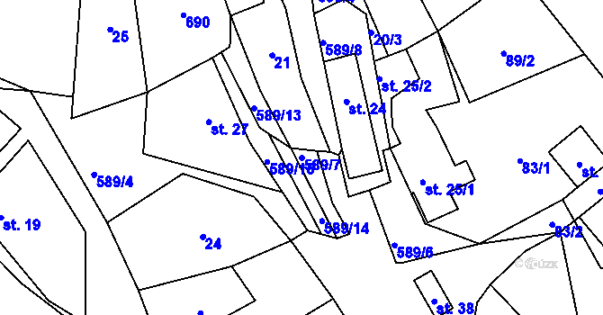 Parcela st. 589/7 v KÚ Kotel, Katastrální mapa