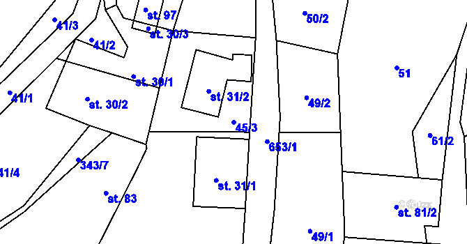 Parcela st. 45/3 v KÚ Kotel, Katastrální mapa