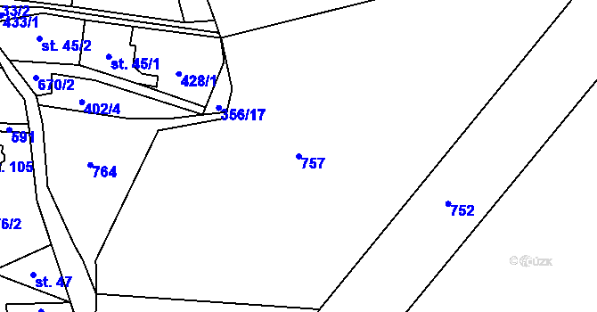 Parcela st. 757 v KÚ Kotel, Katastrální mapa