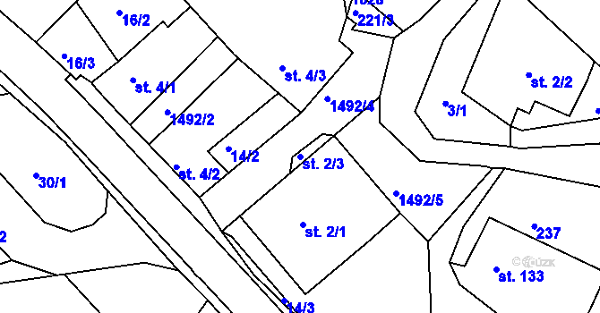 Parcela st. 2/3 v KÚ Lázně Kundratice, Katastrální mapa