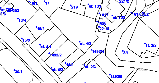 Parcela st. 4/3 v KÚ Lázně Kundratice, Katastrální mapa