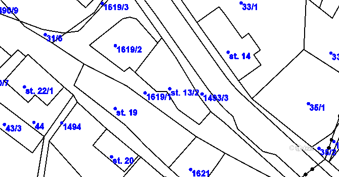 Parcela st. 13/2 v KÚ Lázně Kundratice, Katastrální mapa