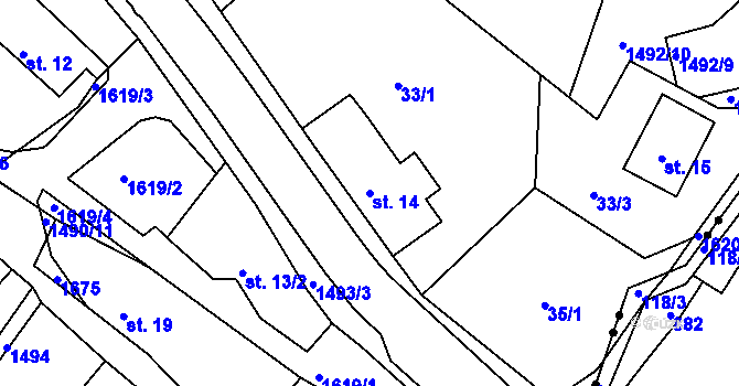 Parcela st. 14 v KÚ Lázně Kundratice, Katastrální mapa