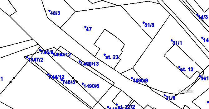 Parcela st. 23 v KÚ Lázně Kundratice, Katastrální mapa