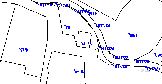 Parcela st. 53 v KÚ Lázně Kundratice, Katastrální mapa