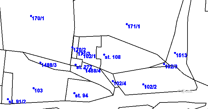 Parcela st. 108 v KÚ Lázně Kundratice, Katastrální mapa