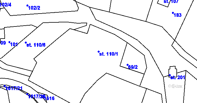 Parcela st. 110/1 v KÚ Lázně Kundratice, Katastrální mapa