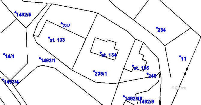 Parcela st. 134 v KÚ Lázně Kundratice, Katastrální mapa