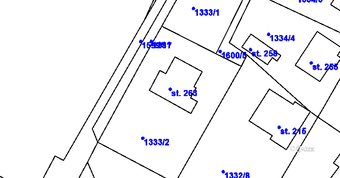 Parcela st. 263 v KÚ Lázně Kundratice, Katastrální mapa