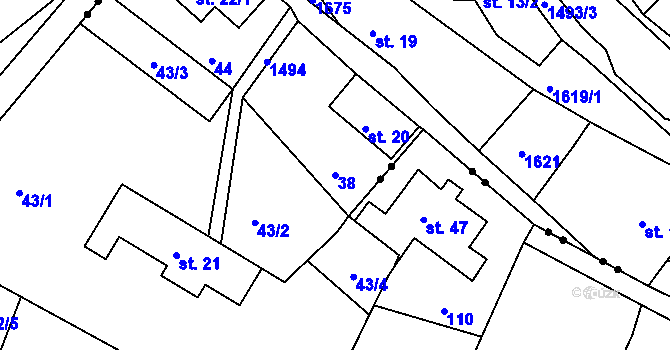 Parcela st. 38 v KÚ Lázně Kundratice, Katastrální mapa