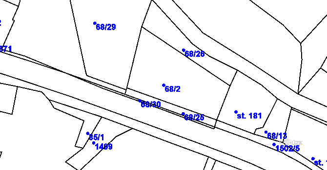 Parcela st. 68/2 v KÚ Lázně Kundratice, Katastrální mapa