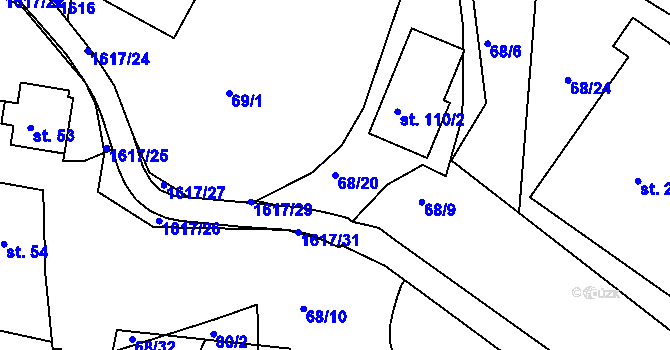 Parcela st. 68/20 v KÚ Lázně Kundratice, Katastrální mapa