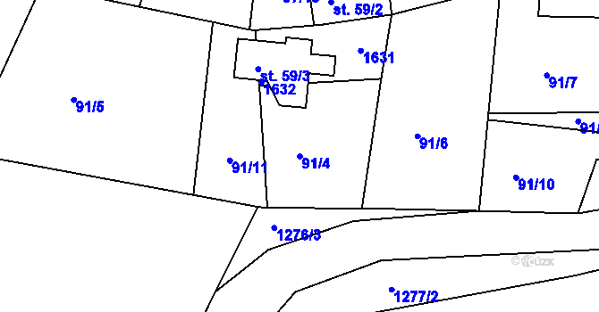 Parcela st. 91/4 v KÚ Lázně Kundratice, Katastrální mapa