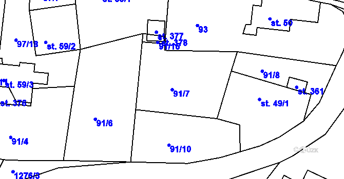 Parcela st. 91/7 v KÚ Lázně Kundratice, Katastrální mapa